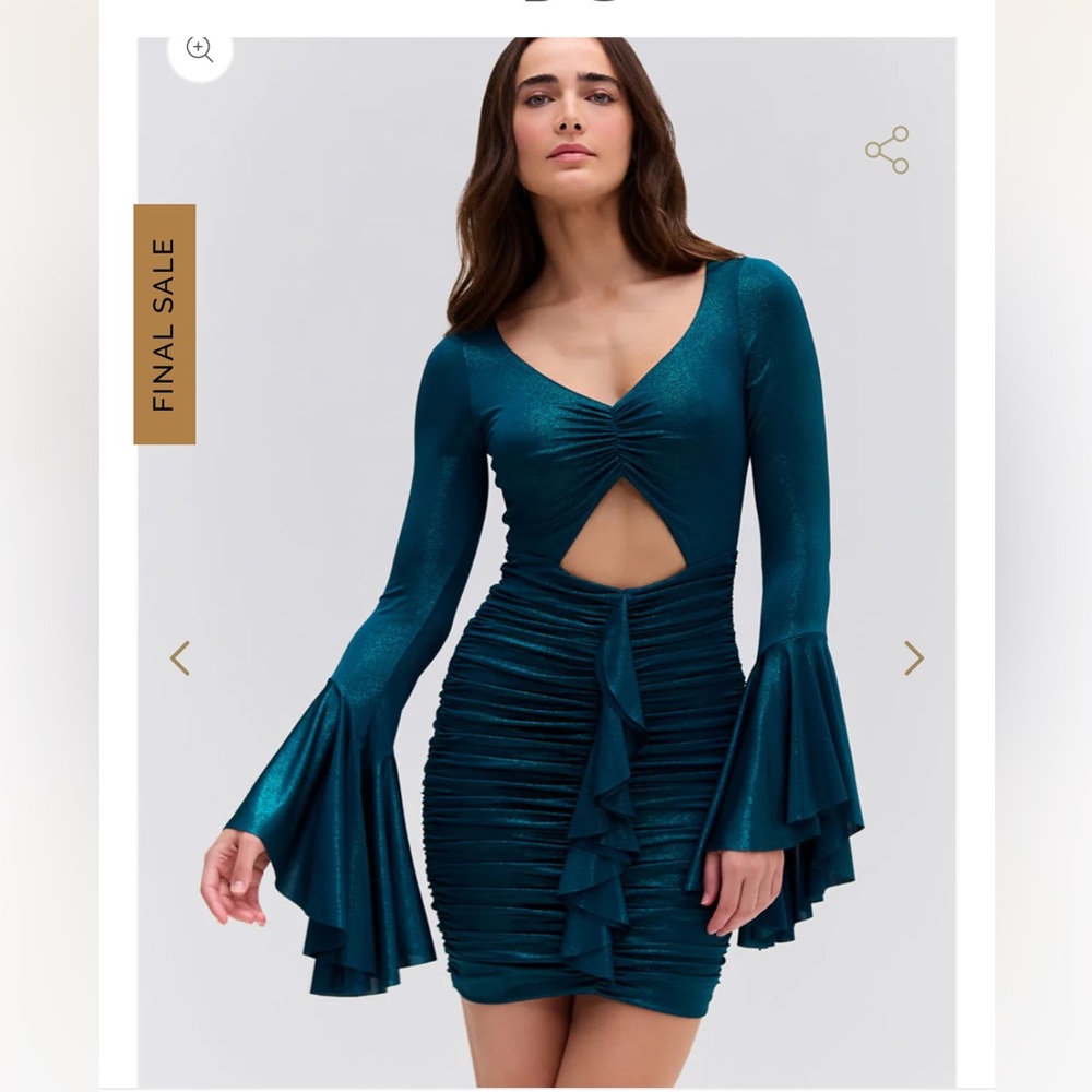 NWT Patbo Emerald METALLIC JERSEY BELL SLEEVE MINI PARTY DRESS Size 6